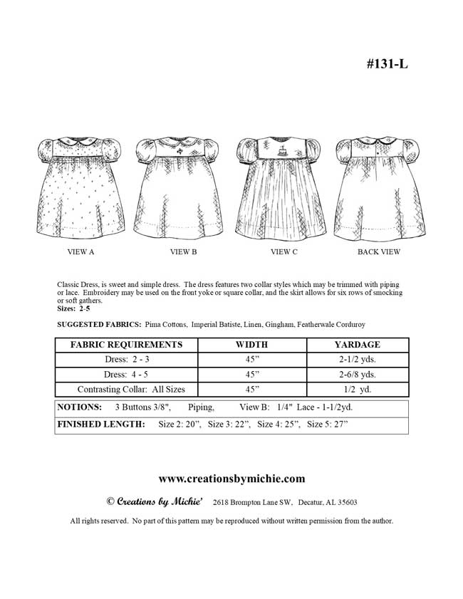 131-L - Printable Classic Dress Large